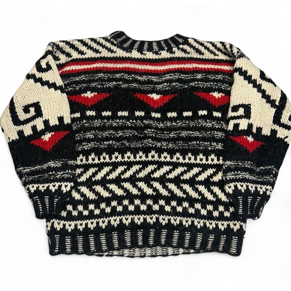 Flexible Vintage Chunky Knit Geometric Tribal Sweater Black Red White Mens M - Picture 1 of 7